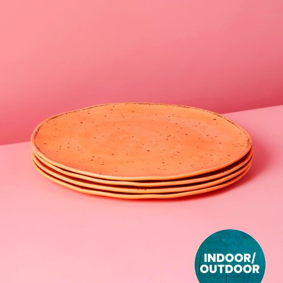 Danny Seo 4 pak Indoor Outdoor Melamine Speckled Dinner Plates Apricot 11" NEW - Picture 1 of 5